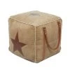 Grayson Lane Farmhouse Canvas Square Brown Ottoman with Handles
