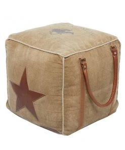 Grayson Lane Farmhouse Canvas Square Brown Ottoman with Handles