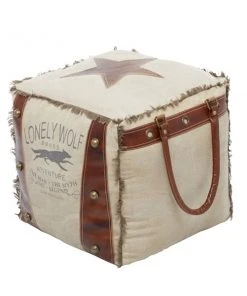 Grayson Lane Rustic Brown Canvas Square Ottoman with Handles