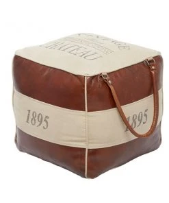 Grayson Lane Farmhouse Brown/Cream Canvas Square Ottoman with Handles