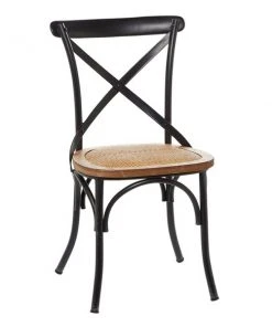 Grayson Lane Farmhouse 19.5-in W Distressed Black Iron and Rattan Dining Chair