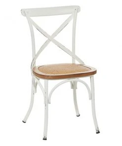 Grayson Lane Farmhouse 18-in W Distressed White Iron and Rattan Dining Chair
